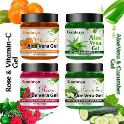 Gantavya Organics 100% Pure Rose, Aloe Vera & vitamin c Gel for Beautiful Skin & Hair  (600 g)