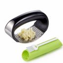 Garlic Press Rocker Silicon Garlic Peeler Stainless Steel Garlic Mincer Clove Crusher Masher Mincing Tool Innovative NEW Kitchen Gadget (silver black colour)...