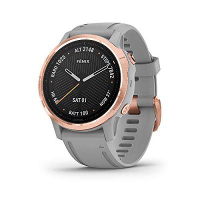 Garmin Fenix 6S Sapphire, Premium Multisport GPS Watch, Small-Size, Feature- Music, Pace Guidance and Pulse Ox, Rose Gold-Tone with Powder Grey Band