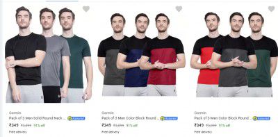 [Pack of 3] Garmin Mens T Shirts Upto 92% Off | Starts at ₹119