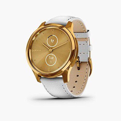 Garmin Vivomove Luxe Gold-White Leather Band Smartwatch