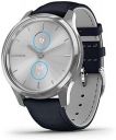 Garmin Vivomove Luxe Silver-Navy Leather Band Smartwatch...