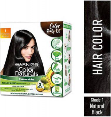 GARNIER Color Naturals Crme Hair Color, Shade 1 Natural Black, 70ml + 60g + Coloring Tools , Natural Black
