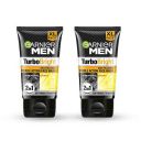 Garnier Men Turbo Bright Double Action Face Wash, Deep Cleansing Anti Pollution Face Wash with Charcoal and Vitamin C, Suitable for all Skin Types, 150g x2 (Pack of 2)...