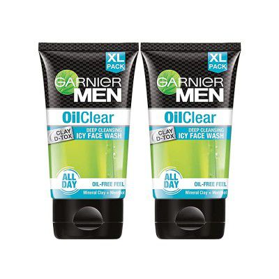 Garnier Men, Face Wash, Balances Oil Level in Skin, Oil Clear Clay D-Tox, 150 g (Pack of 2)