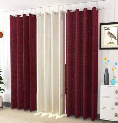 GARNISHOME 152 cm (5 ft) Polyester Room Darkening Window Curtain (Pack Of 3)  (Self Design, 2 Maroon- 1Cream)