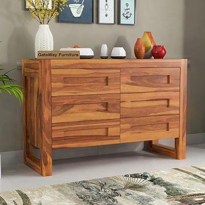 GateWay Furniture Handcrafted Solid Sheesham Wood 6-Drawer Chest of Drawers and Dresser for Ample Storage (Dylan, Honey Finish)
