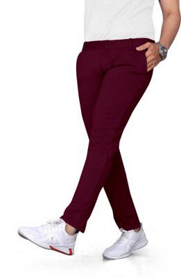 GAUMUKHI CREATION Men Slim Fit Maroon Lycra Blend Trousers
