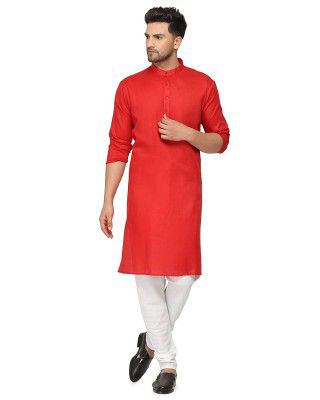 Gauri Laxmi Enterprise Cotton Blend Solid Regular Men's Kurta (GLE P RED L