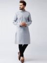 GauriLaxmi Enterprise Men Solid Cotton Blend Straight Kurta (Grey)...