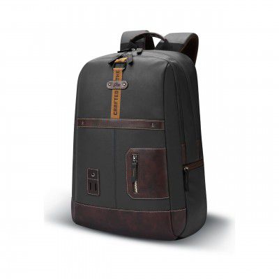 Gear Classic 6 18"/31L Antitheft Large Faux Leather Water Resistant Laptop backpack (Black-Brown)