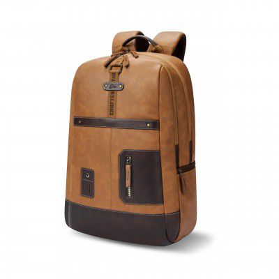 Gear Classic 6 18"/31L Antitheft Large Faux Leather Water Resistant Laptop Backpack (Tan-Brown)