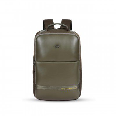 Gear Elevate Faux Leather 20L Water Resistant Anti-Theft Laptop Backpack (Olive-Yellow)