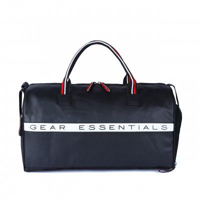 Gear Essentials 27L Faux-Leather Water Resistant Travel Duffle Bag/Gym Bag for Men/Women with Shoe Compartment (Black)