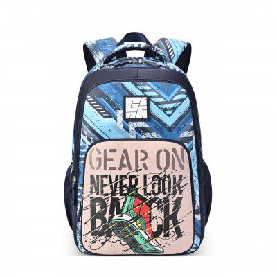 Gear Frolic 19"/24L Large Water Resistant School Bag (Blue - Cream)