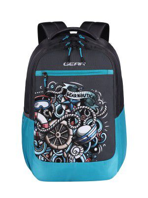 Gear Graffitti 29 Ltrs Grey-Lake.Blue 3 Compartments School Standard Backpack With Raincover (Bkpgrftrc0454)