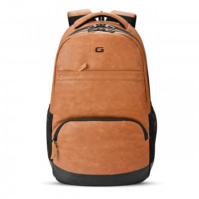 Gear vintage 2 19”/33L Large Faux Leather without AntitheftWater Resistant Laptop Backpack (Tan-Black)