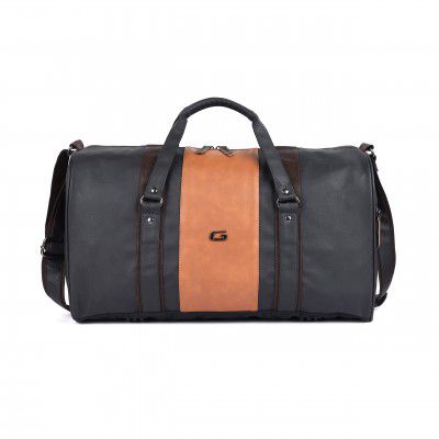 Gear Vintage Faux-Leather 26L Water Resistant Travel Duffle Bag/Gym Bag for Men/Women (Black)