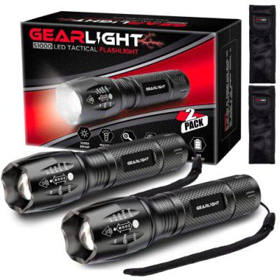 GearLight Tactical Flashlight S1000 [2 Pack] - High Lumen, Zoomable, 5 Modes, Water Resistant, Handheld Light - Best Camping, Outdoor, Emergency, Everyday Flashlights