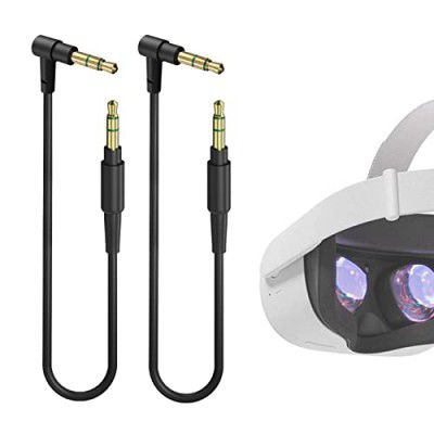 GEEKRIA VR Short Audio Cable Compatible with Oculus Quest 2, HTC Virtual Reality Headset, 3.5mm Male to 3.5mm Male Cord, TRS & TRS Replacement Cable for Headphones (2 Pack / 1ft)