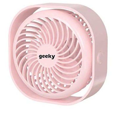Geeky 360 Degree Adjustable USB & Rechargeable Battery Mini Desk Fan (Pink)