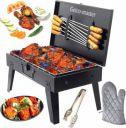 Geico master BriefcaseFoldingBarbequeGrill,8Skewer,1MetalGrill,HandGlove,1Tong Charcoal Grill...