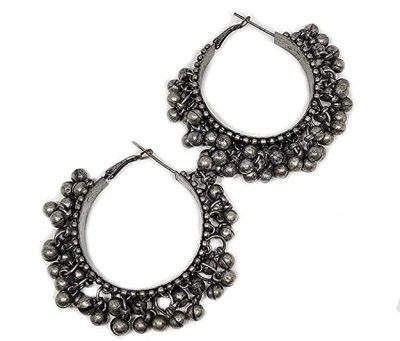 Gemocracy Ghungroo Hoop Bali Earrings for Girls /Women (black)