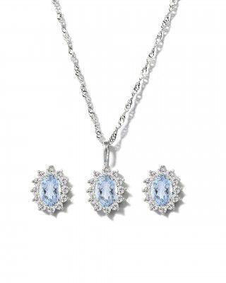 Gempro 925 Sterling Silver Gemstone Pendant and Stud Earrings Set for Women