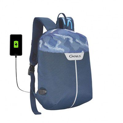 Genius 38 cms Blue Firefly Compact Anti-Theft Backpack with USB Charging Port, Tablet Sleeve and Water Resistant Material