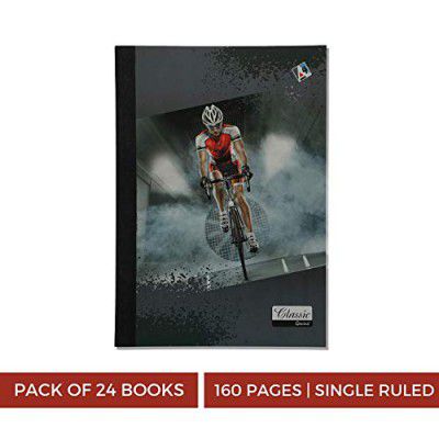 Genius - Classic - Pack of 24 books- Single ruled, Grey Adventure, 160 Pages, Size:-29.5 cms x 20.5 cms x 0.8 cms