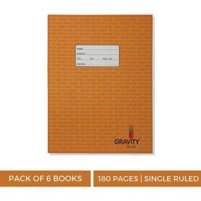 Genius - Gravity - Pack of 6 books -Single ruled, Brick design, 180 Pages, Size:-24 cms x 18 cms x 0.8 cms