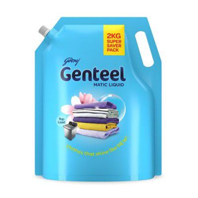 Genteel Matic Liquid Detergent Refill Pouch for Both Top load and Front load Washing - 2kg | No Soda Formula | with Added Fabric Conditioner
