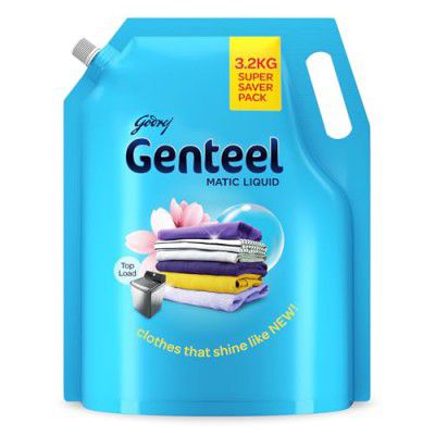 Genteel Matic Liquid Detergent Refill Pouch for Top load Washing - 3.2kg | No Soda Formula | with Added Fabric Conditioner