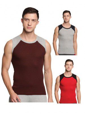 Genx Men's Super Combed Cotton Gym Vest with Sports Style (Pack of 3) (Color May Vary)