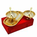 German Silver Brass Floral Two Bowl with Two Spoon...