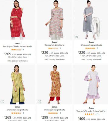 Gerua Women's Kurta Upto 86% Off