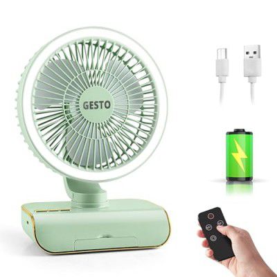 Gesto 8 Inch High Speed Rechargeable Table Fan for Home – Oscillating Fan with Remote Control | 4000mAh Battery,Led Light,5 Speed Modes - Green