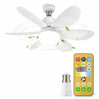 Gesto Portable Ceiling Fan with LED Light | B22 Plug & Play Fan Light with Remote | 3 Speed Fan | 3 Color Light (3000K/4500K/6500K)
