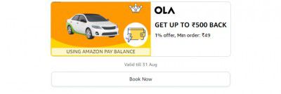 Get 1% back up to ₹500 back on minimum order value of ₹49 on Ola