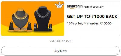 Get 10% back up to Rs. 1000 on a minimum order value of Rs. 10,000 on Fashion Jewellery