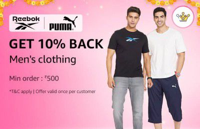 Get 10% Cashback Men's clothing with 50 Amazon Diamonds
