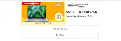 Get 10% Cashback up to ₹500 on minimum order ₹499 on Laptops and more.