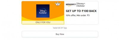 Get 10% up to ₹100 back on Disney+Hotstar