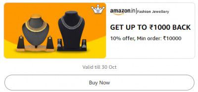 Get 10% up to ₹1000 Back Min order ₹5000 on Jewellery