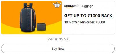 Get 10% up to ₹1000 Back Min order ₹5000 on Luggage
