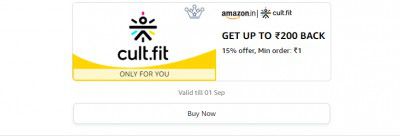 Get 15% back up to ₹200 on Cult.fit Recharge 