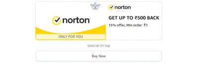 Get 15% up to ₹500 back on Norton 