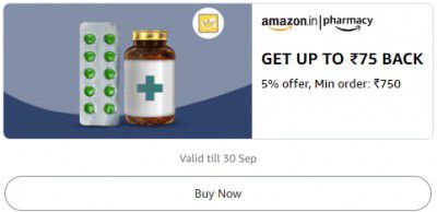 Get 5% up to ₹75 back on minimum orders above ₹750 on Prescription and OTC medicines.