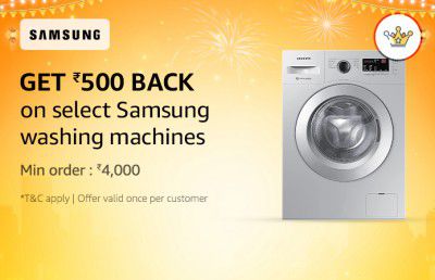 Get ₹500 Back on select Samsung washing machines with 300 Amazon Diamonds