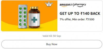 Get 7% up to ₹140 back on minimum orders above ₹1500 on Prescription and OTC medicines.